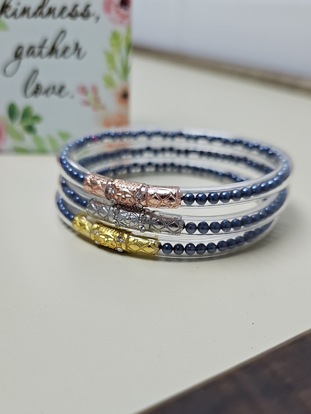 All Weather Womens Bangles Blue Pearl. Three Queen. Set Of 3 (Not Budhagirls)